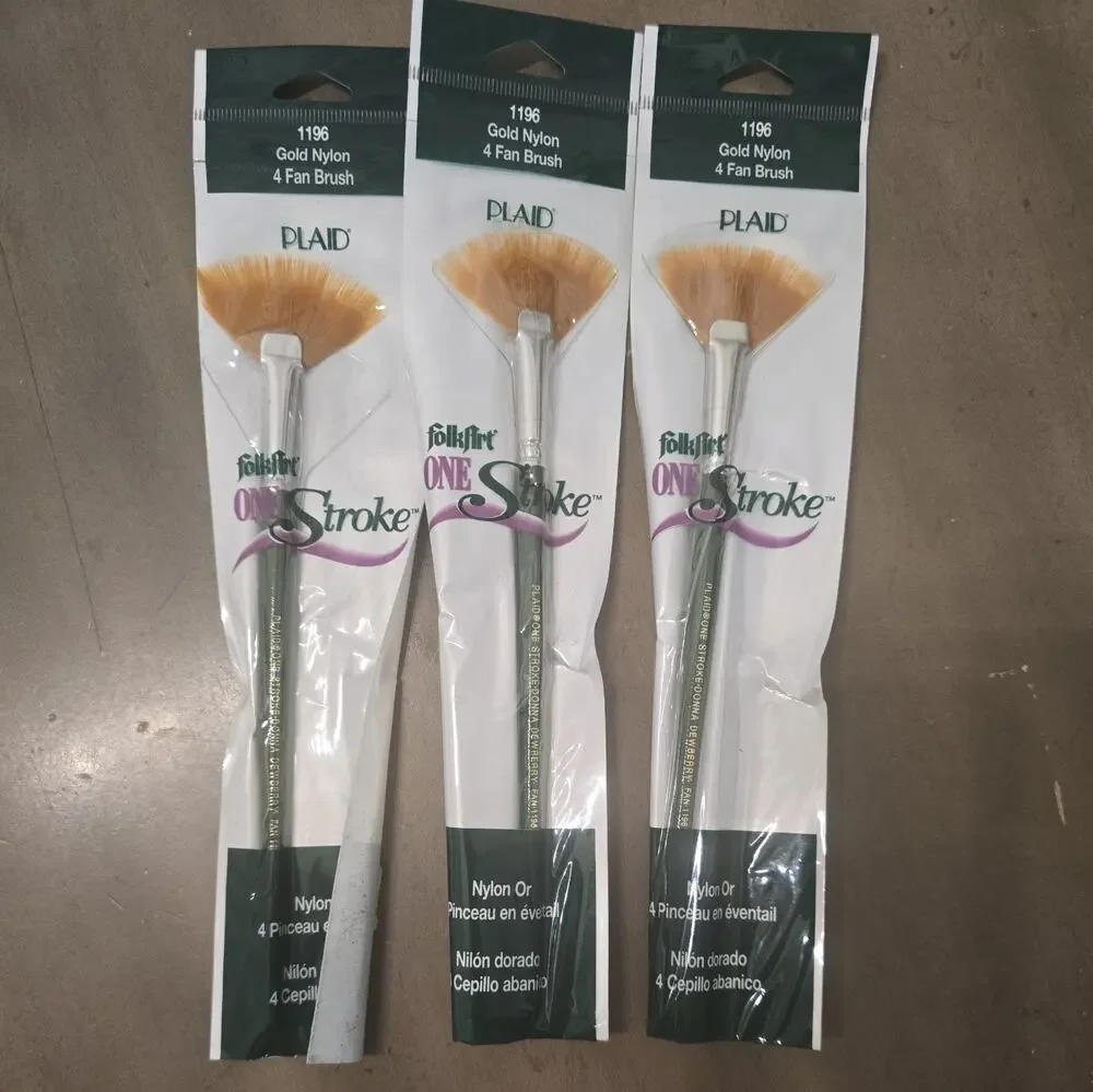 NOS Set of 3 Plaid One Stroke Folk Art Donna Dewberry 1196 4 Fan Brush